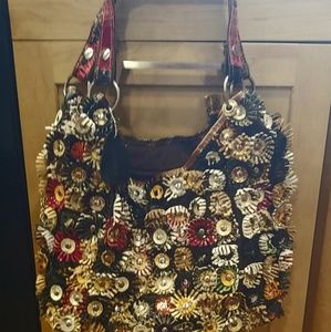 Leather hobo bag with flowers